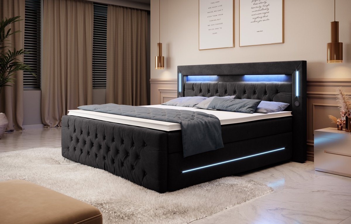 Luxusbetten24 Boxspringbett Moonlight, mit LED-Beleuchtung, USB-Anschluss und Stauraum – Bild 3 von 5