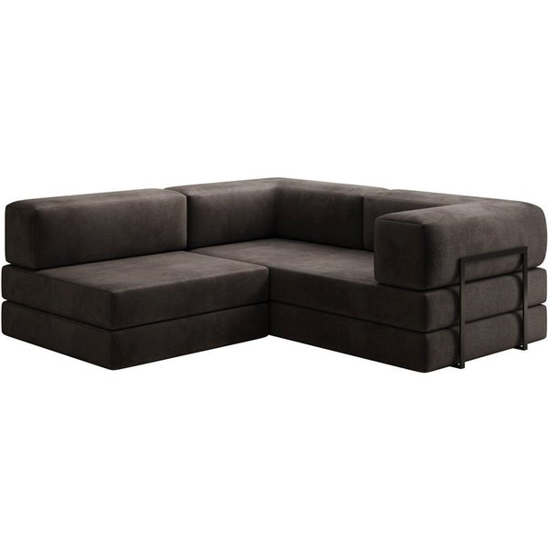 Luxusbetten24 Schlafsofa Designer Sofa Lazy L Mini in Samt, mit aufklappbarer Polsterlage für Liegefunktion