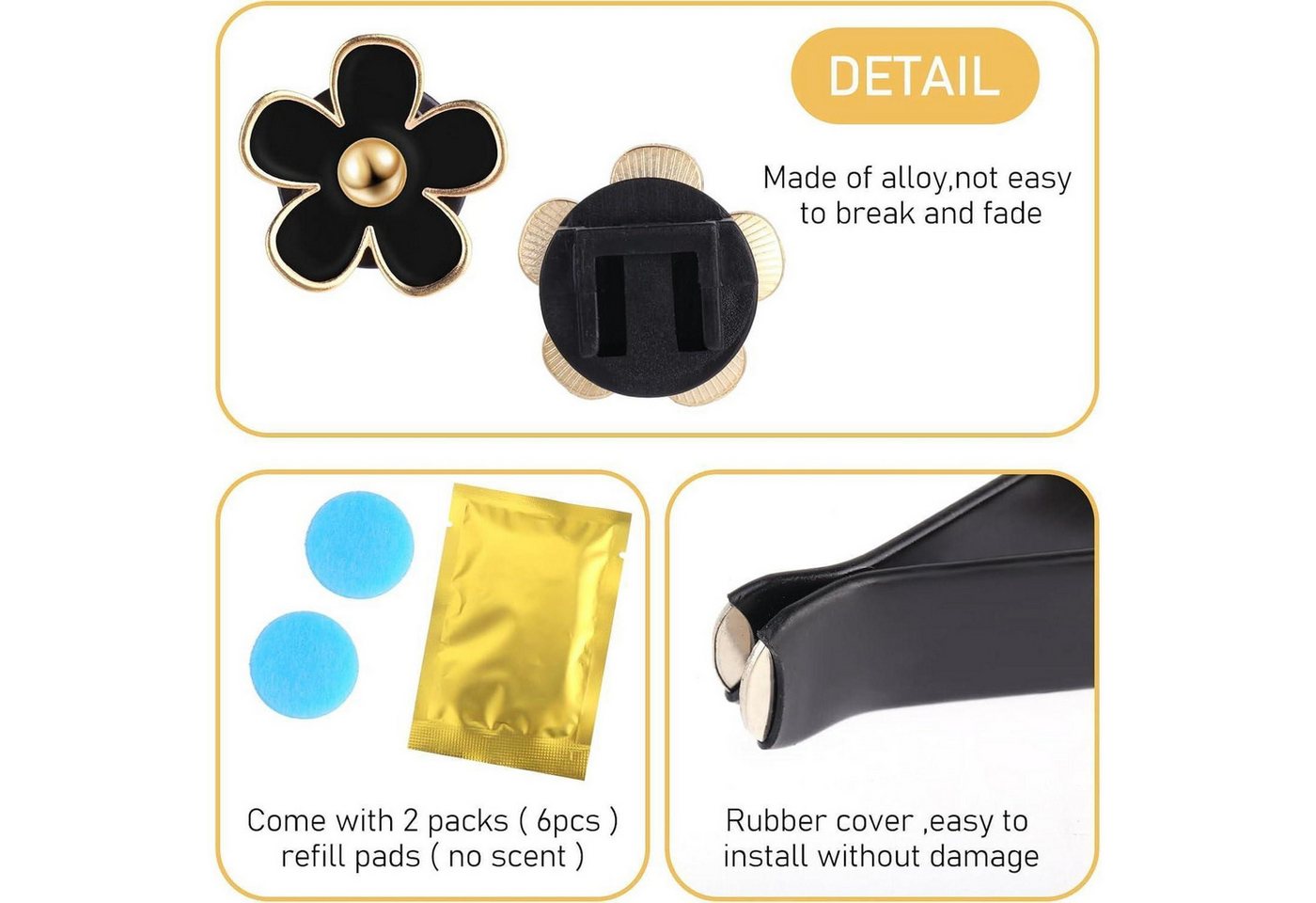 LuxusKollektion Auto-Fußmatten Lufterfrischer Auto Gänseblümchen Clip Diffusor Schwarz Weiß – Bild 3 von 5