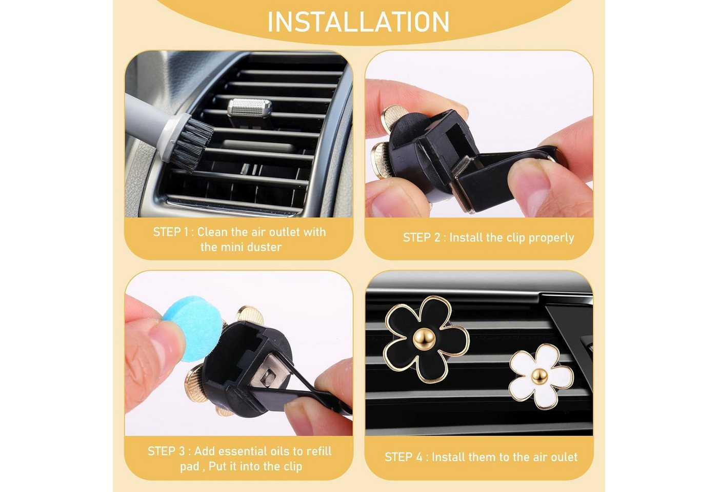 LuxusKollektion Auto-Fußmatten Lufterfrischer Auto Gänseblümchen Clip Diffusor Schwarz Weiß – Bild 4 von 5