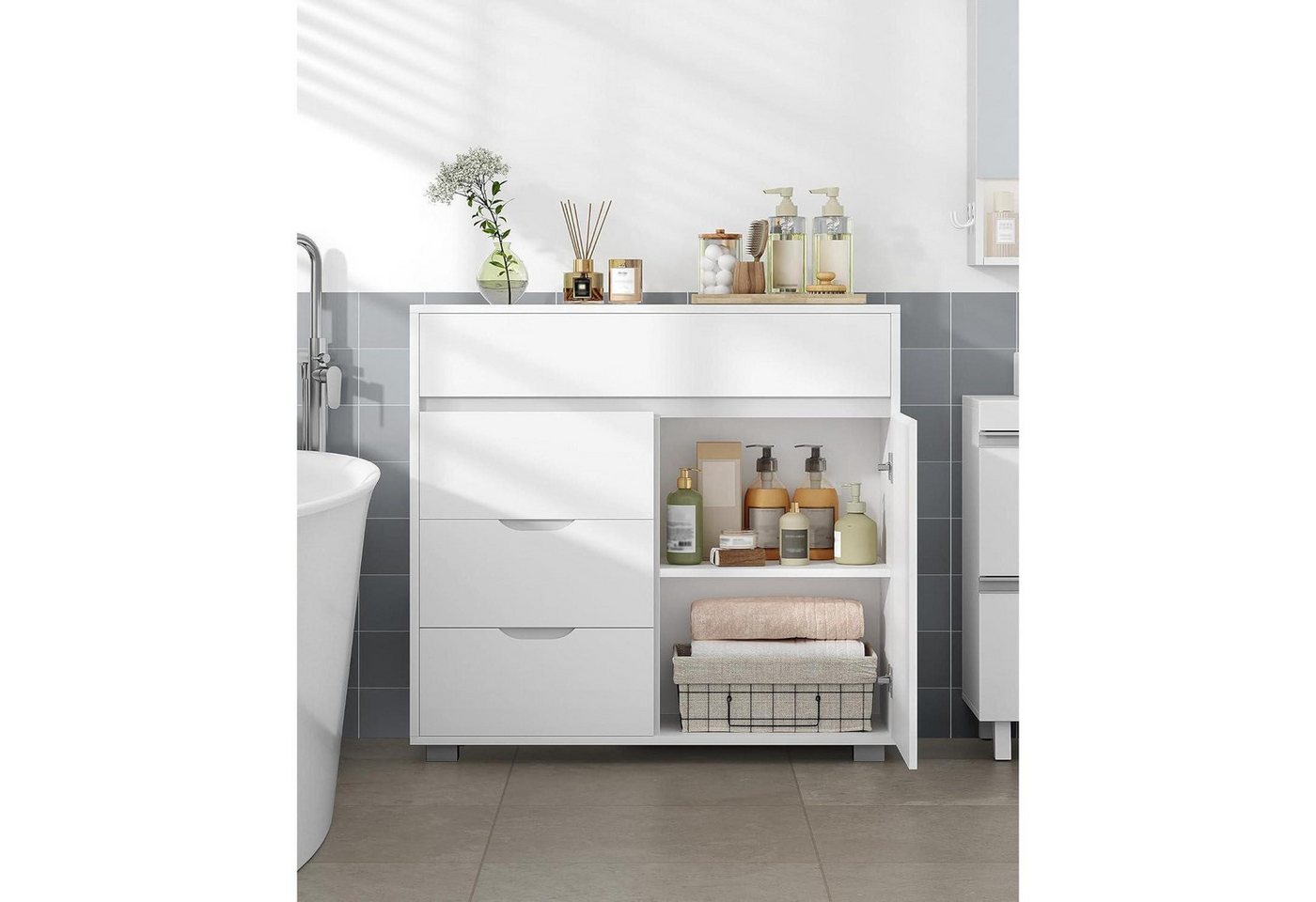 LuxusKollektion Badkommode Badezimmerschrank Kommode 4 Schubladen Schranktür Weiß 30 x 80 x 82 cm – Bild 2 von 5