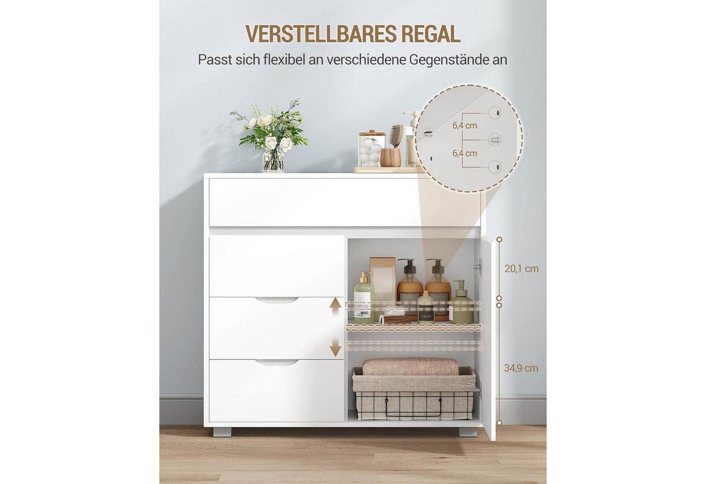LuxusKollektion Badkommode Badezimmerschrank Kommode 4 Schubladen Schranktür Weiß 30 x 80 x 82 cm – Bild 5 von 5