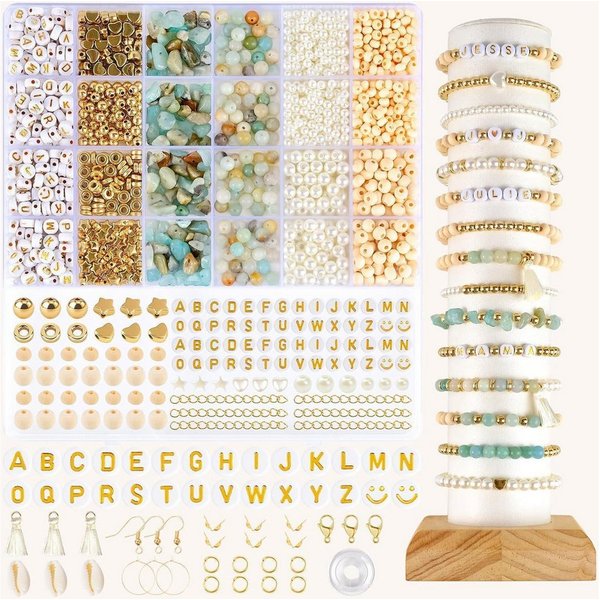 LuxusKollektion Bastelperlen Perlen Naturstein Edelstein Set Holzperlen Boho DIY Amazonit Perlen, (1-tlg)