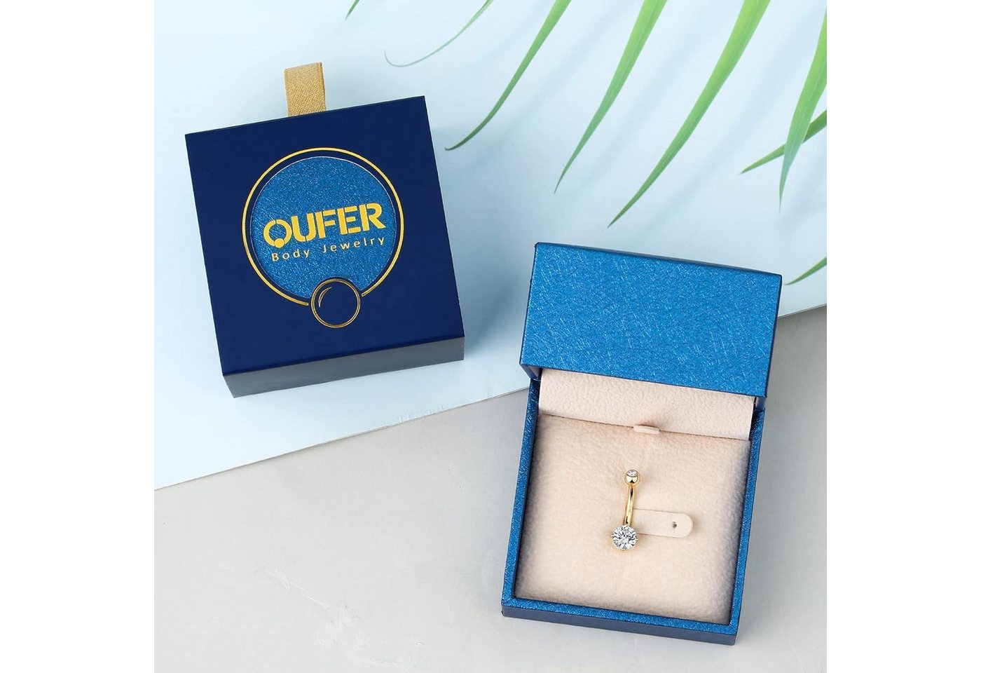 LuxusKollektion Bauchnabelpiercing 14K Solid Gold Bauchnabelpiercing mit Zirkonia Navel Ring – Bild 4 von 5