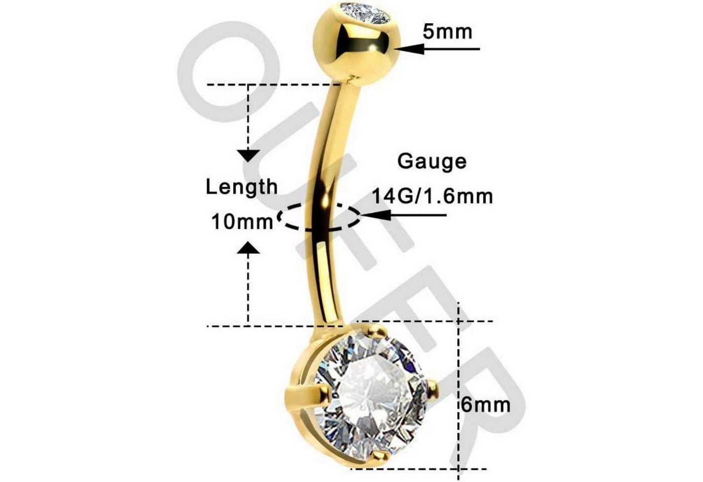 LuxusKollektion Bauchnabelpiercing 14K Solid Gold Bauchnabelpiercing mit Zirkonia Navel Ring – Bild 5 von 5