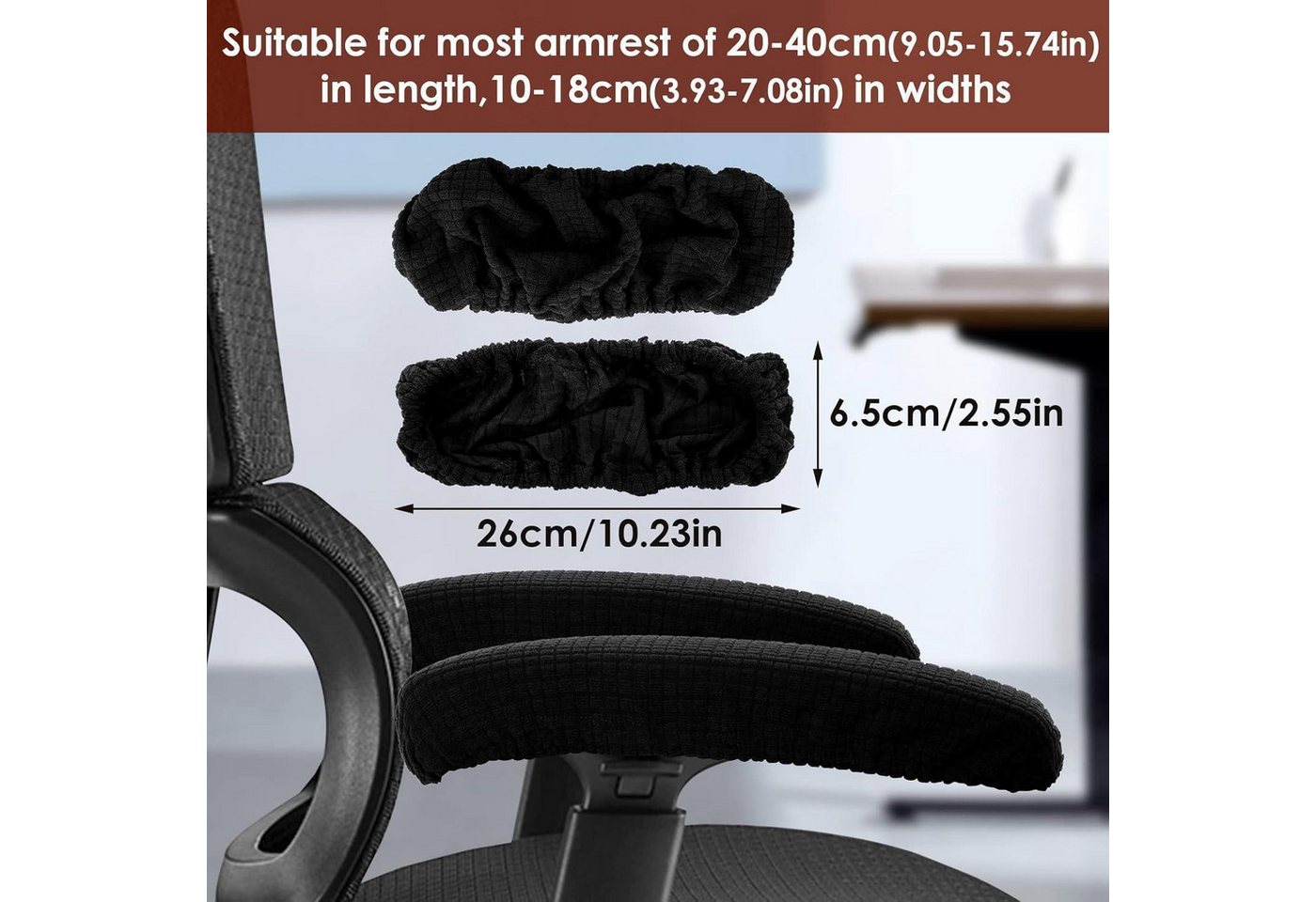 LuxusKollektion Bürostuhl 2er Pack Schwarze Polyester Bürostuhl Armlehne Schutzabdeckungen – Bild 2 von 5