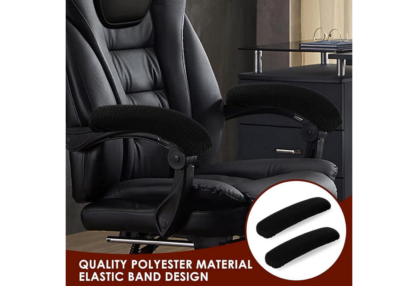LuxusKollektion Bürostuhl 2er Pack Schwarze Polyester Bürostuhl Armlehne Schutzabdeckungen – Bild 3 von 5