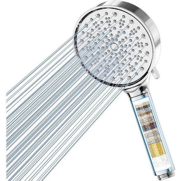 LuxusKollektion Duschbrause Duschkopf Filter Hochdruck 6Strahlarten 20Schichten Kalk Chrom06