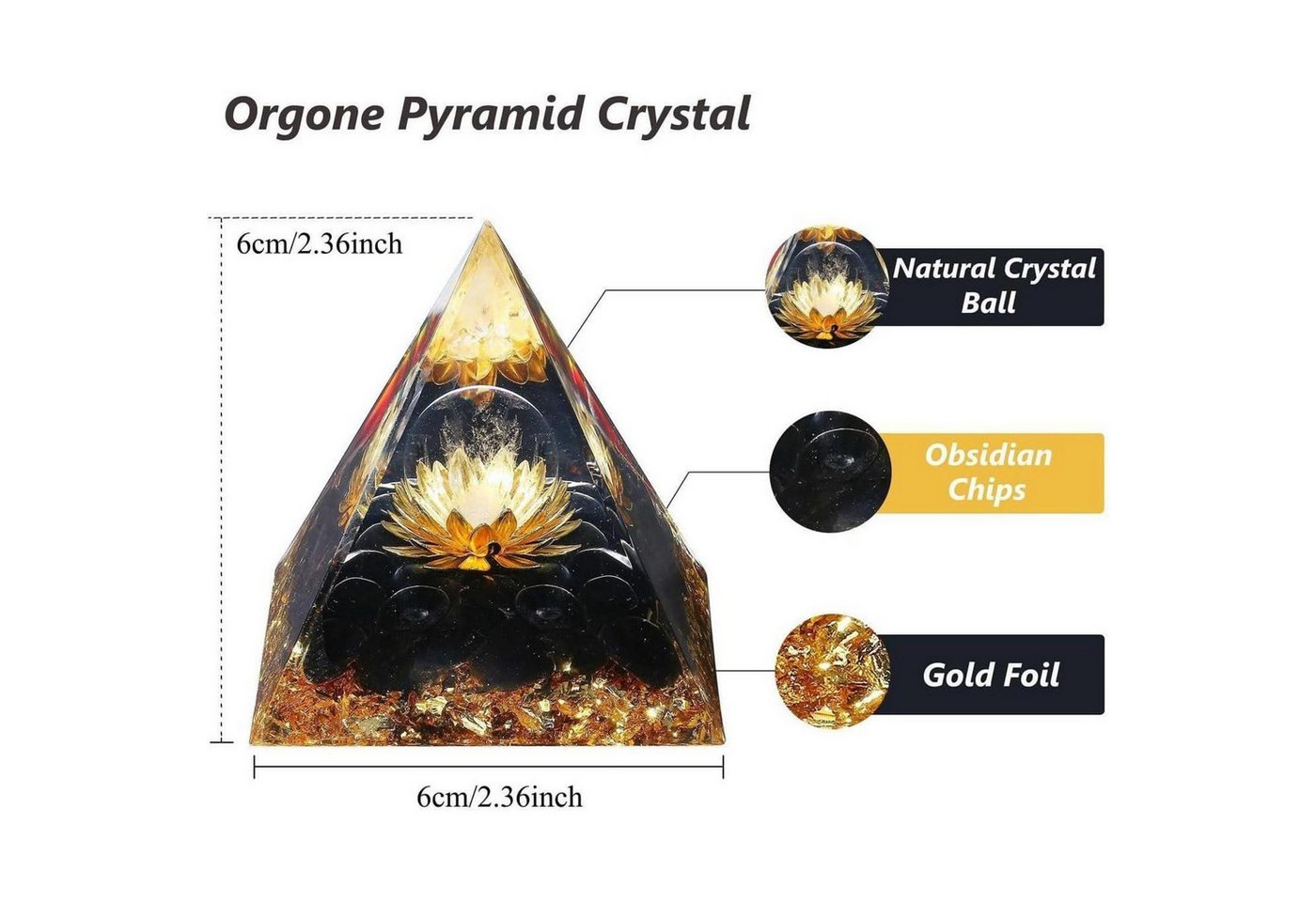 LuxusKollektion Edelstein Obsidian Orgonit Pyramide Schwarz Stein Kristalle Lotus Inspirierend – Bild 2 von 5