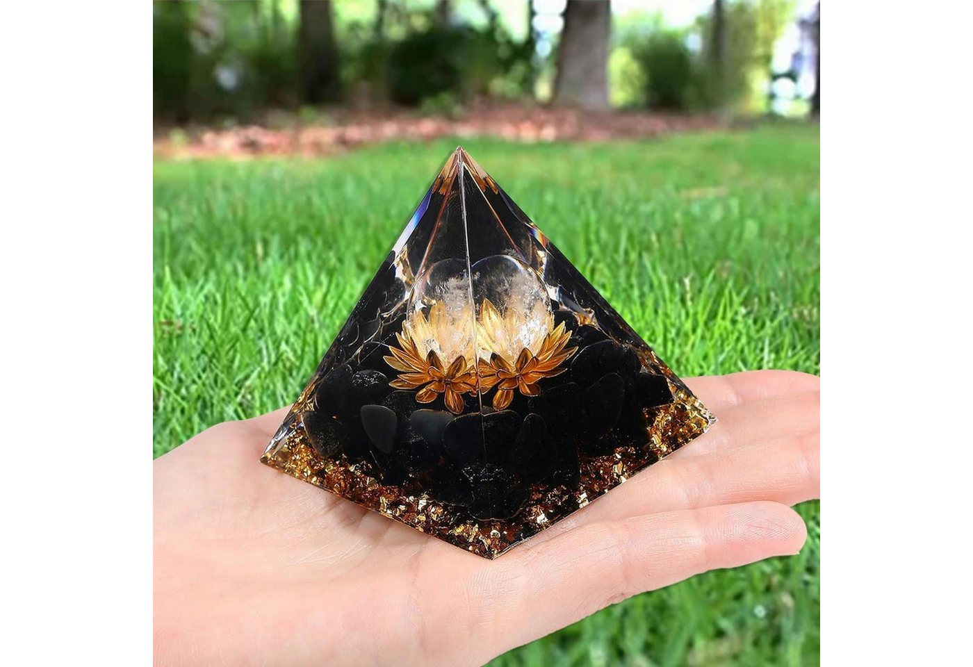 LuxusKollektion Edelstein Obsidian Orgonit Pyramide Schwarz Stein Kristalle Lotus Inspirierend – Bild 3 von 5