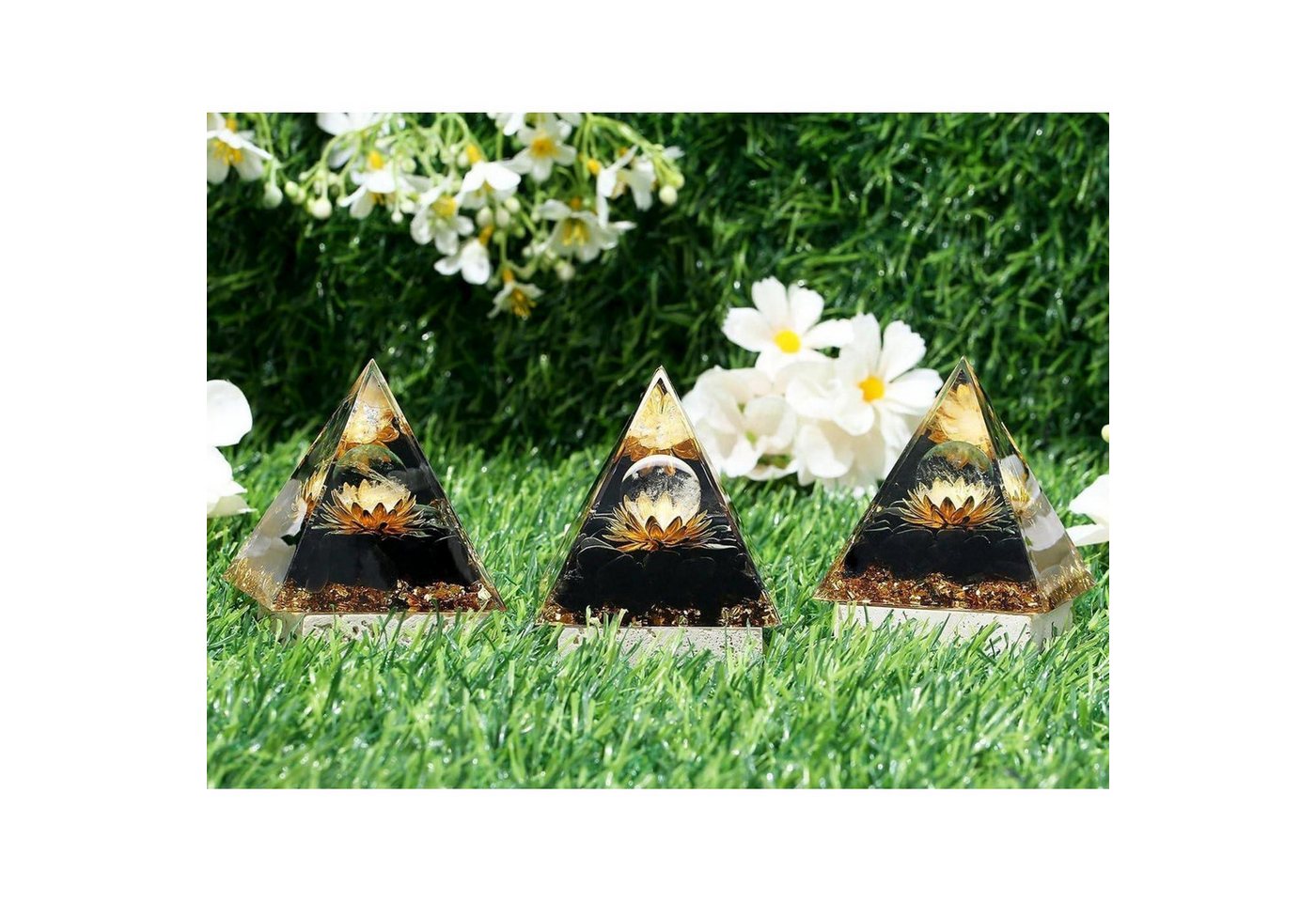 LuxusKollektion Edelstein Obsidian Orgonit Pyramide Schwarz Stein Kristalle Lotus Inspirierend – Bild 4 von 5
