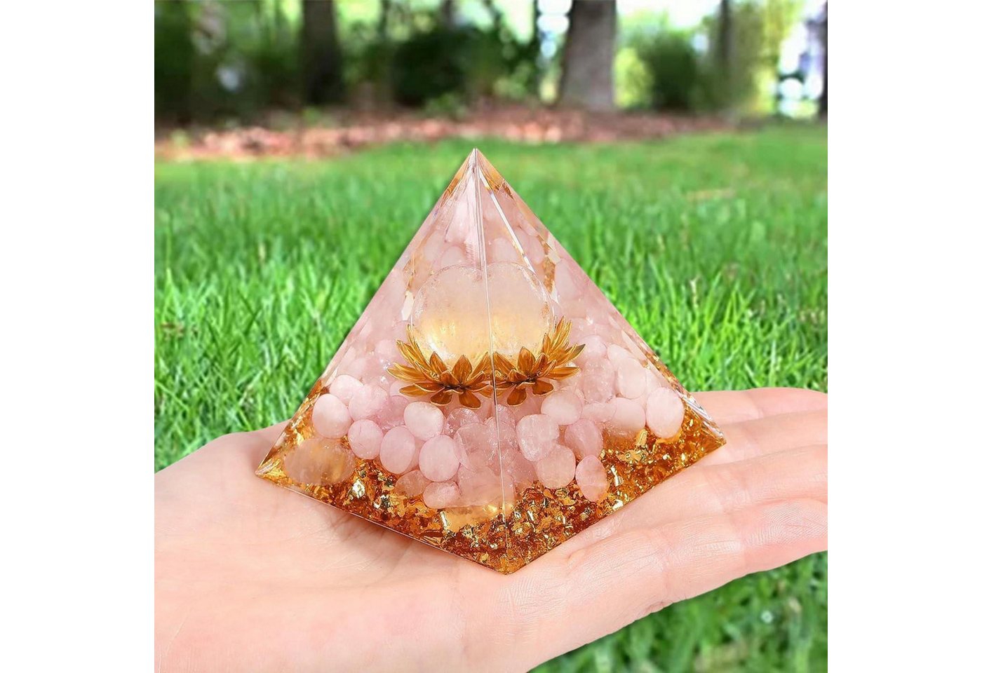 LuxusKollektion Edelstein Rosenquarz Orgonit Pyramide Edelsteine Kristalle Lotus Energiesteine – Bild 3 von 5