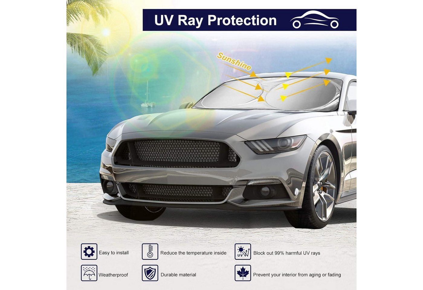 LuxusKollektion Frontscheibenabdeckung Auto Sonnenschutz Frontscheibe Sommer Sonnenblende Windschutzscheiben, 70 x 1 cm, (1-St) – Bild 3 von 5