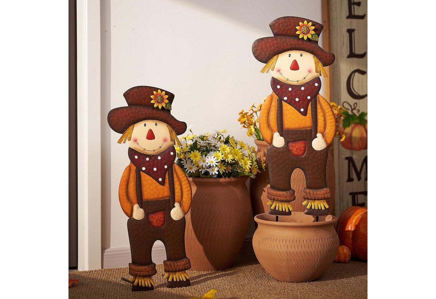 LuxusKollektion Gartenfigur Herbstdeko Vogelscheuche Metall Kürbis Terrasse Gartenstatuen 76cm, (1 St) – Bild 5 von 5
