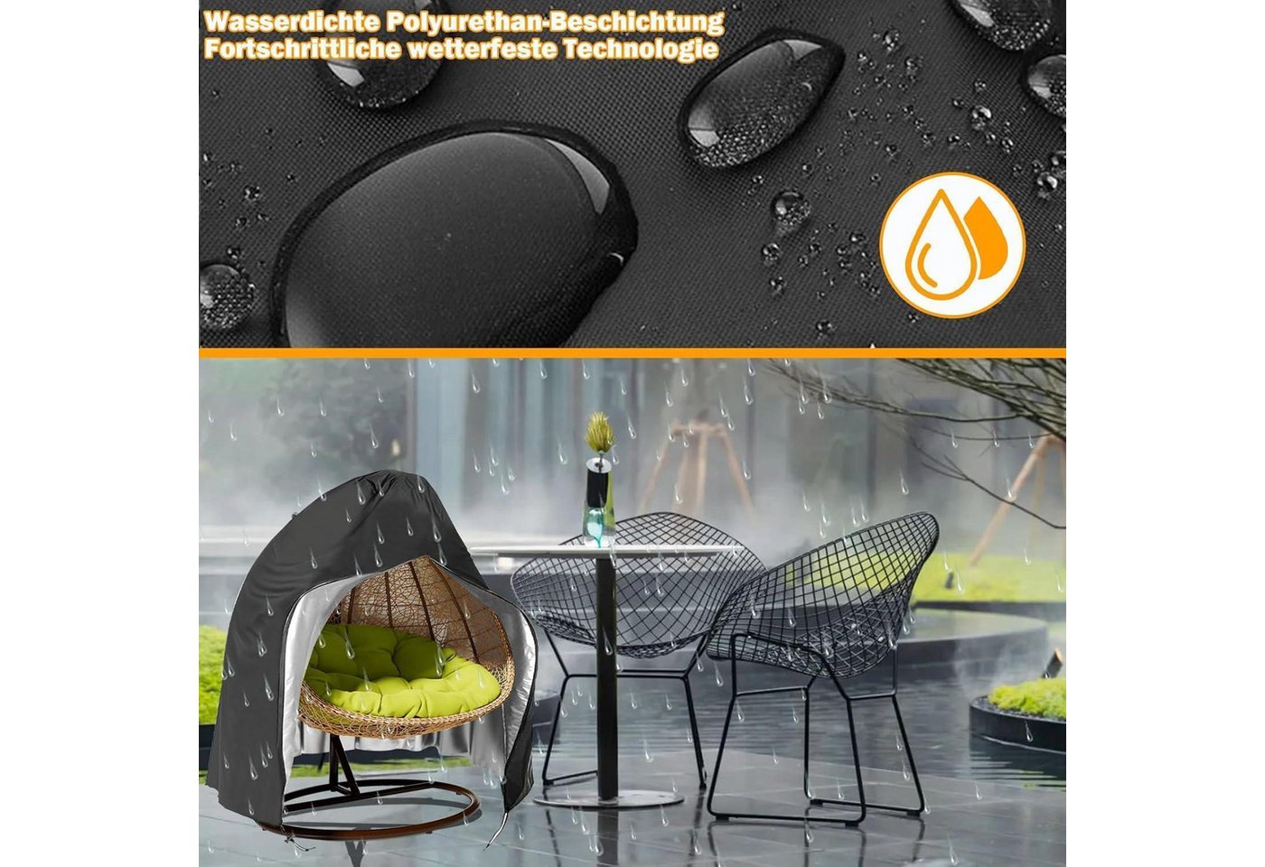 LuxusKollektion Gartenmöbel-Schutzhülle Große Hängesessel Abdeckung Schwarz 230x200cm wasserdichtes – Bild 4 von 5