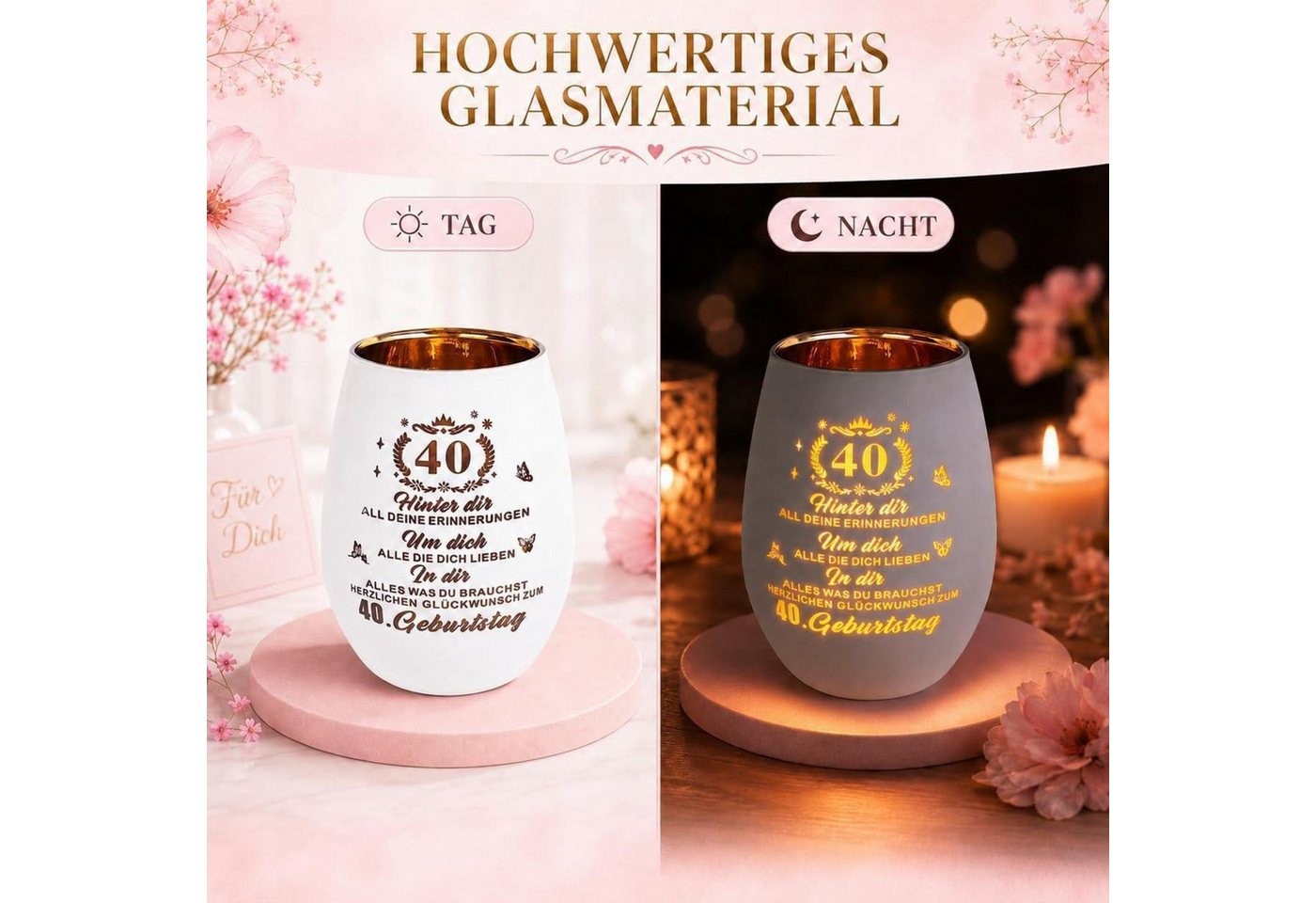 LuxusKollektion Geschenkbox Geschenkset 40 Geburtstag Windlicht Kerze Karte – Bild 4 von 5