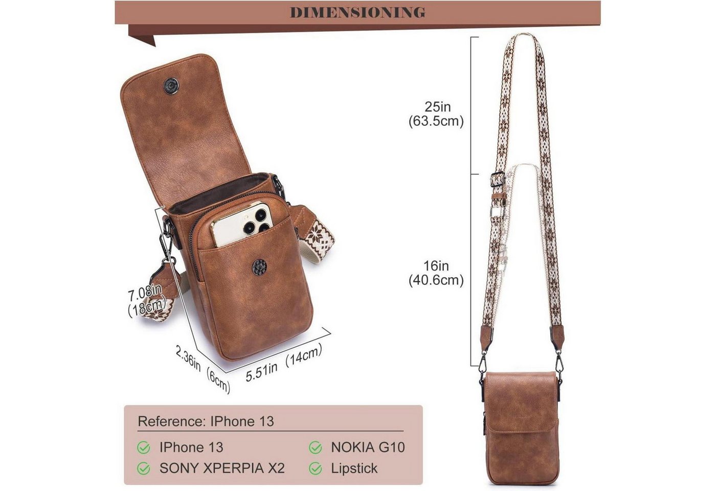 LuxusKollektion Handytasche Handytasche Umhängetasche RFID-Blockierung Damen Kunstleder Breiter – Bild 4 von 5