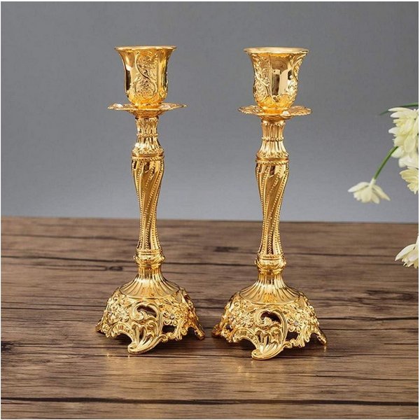 LuxusKollektion Kerzenleuchter 2er Set Kerzenständer Kerzenhalter Gold Metall Vintage Deko Tischdeko (1 St)