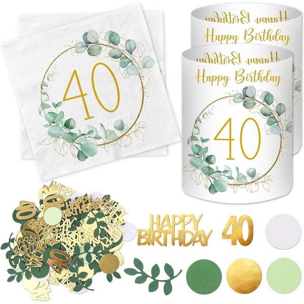 LuxusKollektion Konfetti Servietten Windlicht Konfetti 40. Geburtstag Deko Grüne Eukalyptus