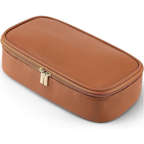 LuxusKollektion Kosmetiktasche Kosmetiktasche Reise Klein MakeUp Damen Organizer Leder Braun