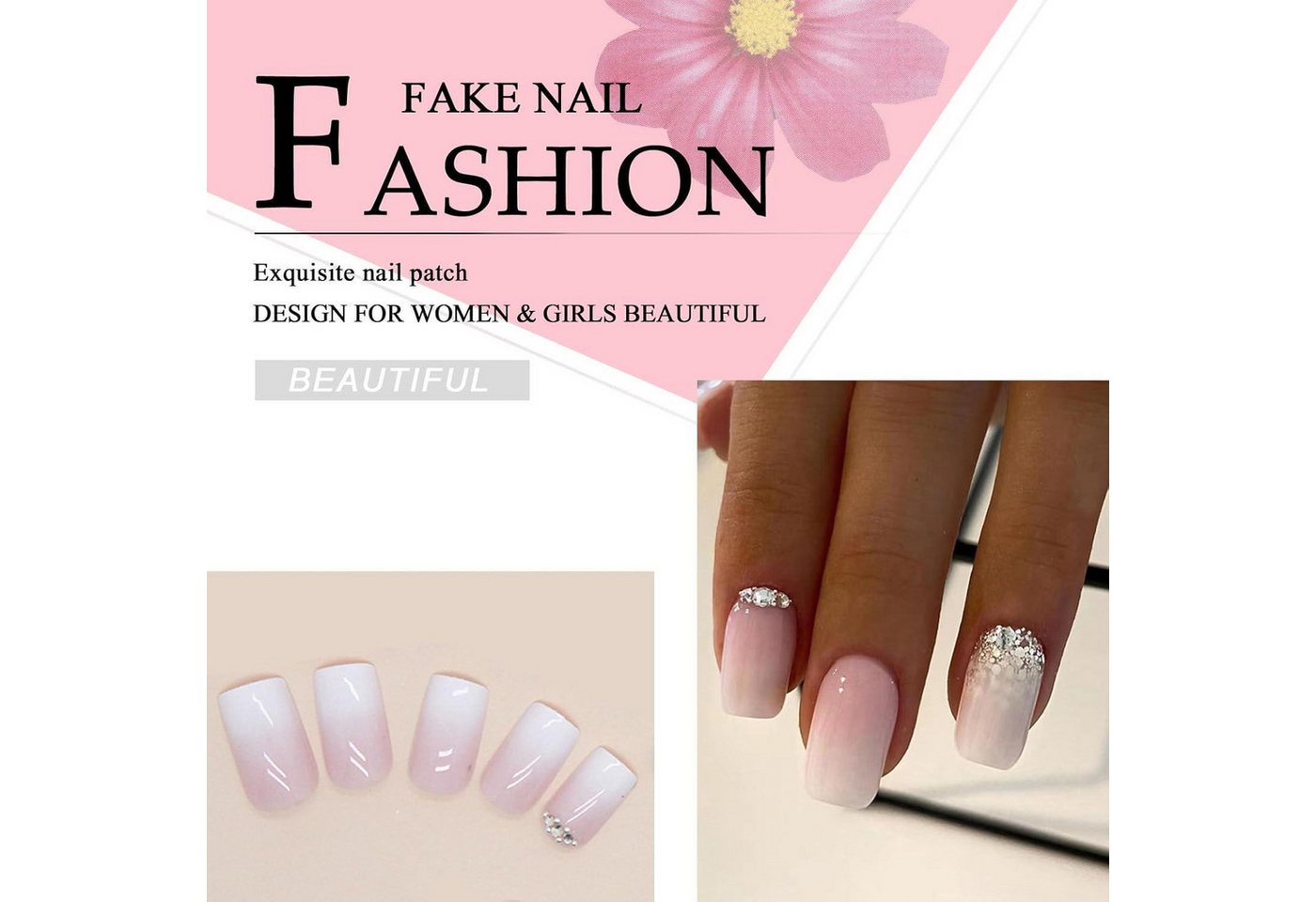 LuxusKollektion Kunstfingernägel 24er Set False Nails French Gradient Ballerina Glossy Acryl Frauen – Bild 2 von 5