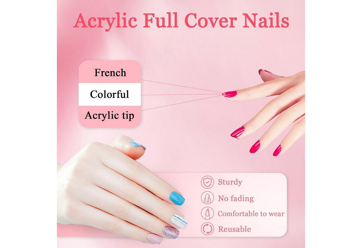 LuxusKollektion Kunstfingernägel 24er Set False Nails French Gradient Ballerina Glossy Acryl Frauen – Bild 3 von 5