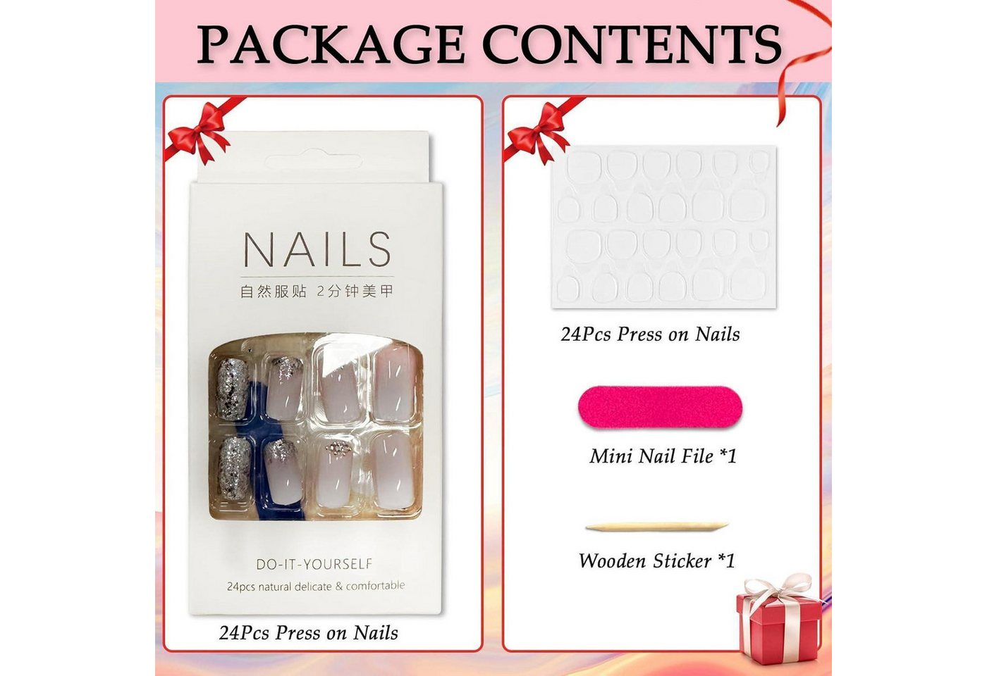 LuxusKollektion Kunstfingernägel 24er Set False Nails French Gradient Ballerina Glossy Acryl Frauen – Bild 5 von 5