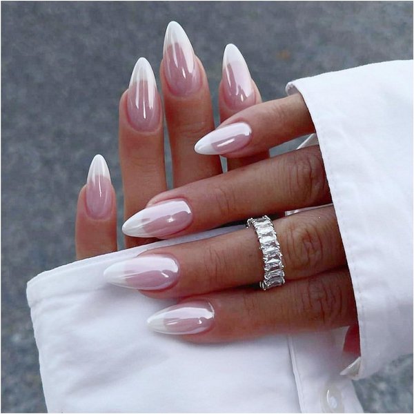 LuxusKollektion Kunstfingernägel Kunstnägel 24 Presson Mandel Pink Weiß Oval French 11white&chrome9