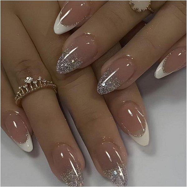 LuxusKollektion Kunstfingernägel Kunstnägel Fingernägel PressOn Acryl Kurz Style 7-24pcs French Glitte