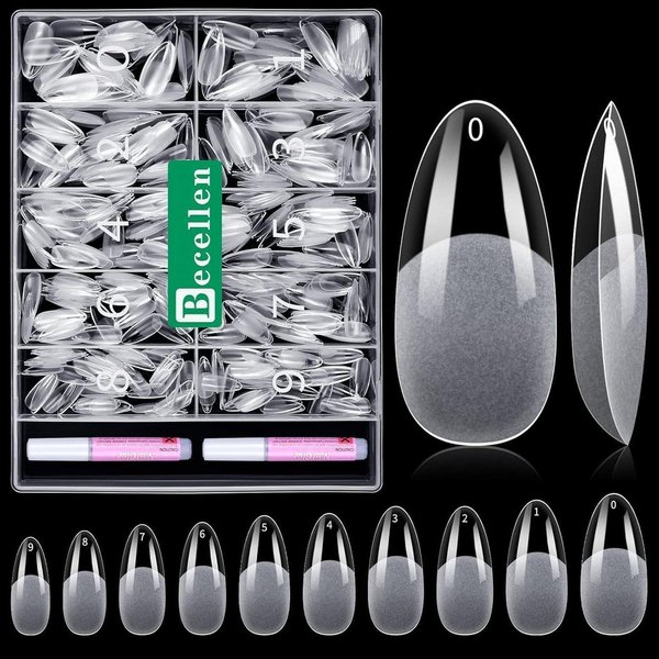 LuxusKollektion Kunstfingernägel Nageltips 500 Stück Soft Gel Full Cover Prebuff Set Kleber Mandel