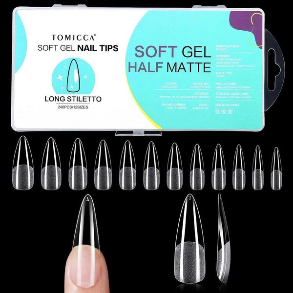 LuxusKollektion Kunstfingernägel Nageltips Stiletto Long Fullcover Halbmatt 10. Long-Stiletto 240