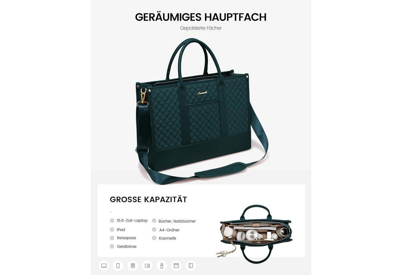 LuxusKollektion Laptoptasche Laptoptasche Damen 15,6 Zoll Wasserdicht Handtasche Groß Schultasche – Bild 3 von 5