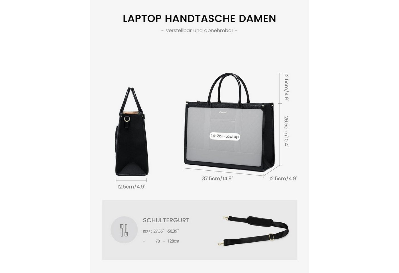 LuxusKollektion Laptoptasche Laptoptasche Damen 15,6 Zoll wasserdicht Business Aktentasche Schwarz – Bild 3 von 5