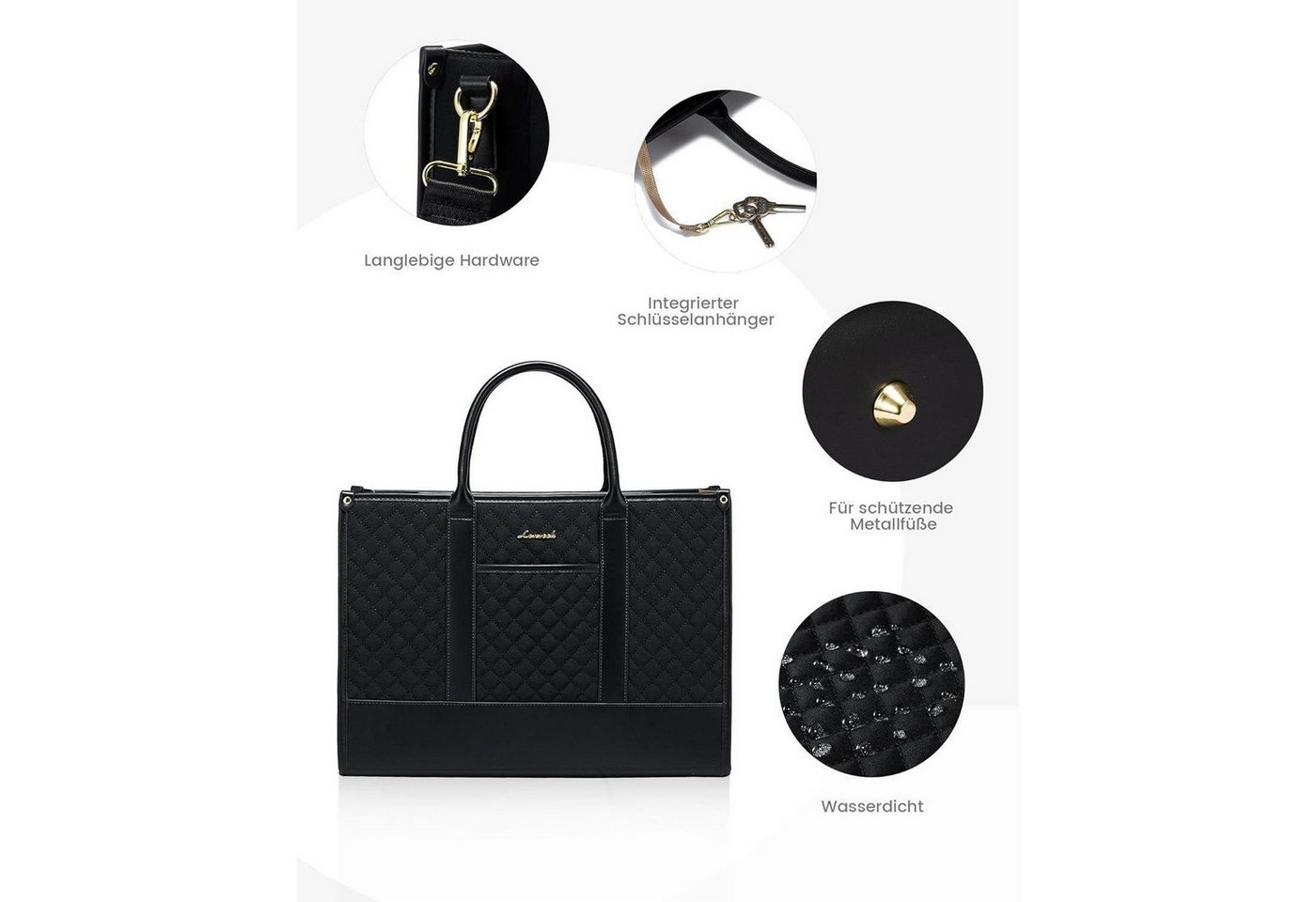 LuxusKollektion Laptoptasche Laptoptasche Damen 15,6 Zoll wasserdicht Business Aktentasche Schwarz – Bild 5 von 5