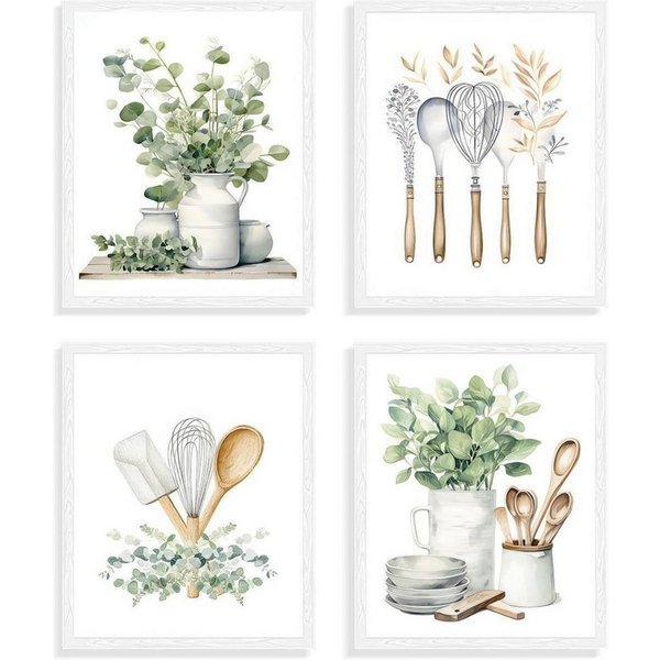 LuxusKollektion Leinwandbild Botanische Küche Leinwandbilder Salbei Eukalyptus Dekor 20x25 cm, (4 St)