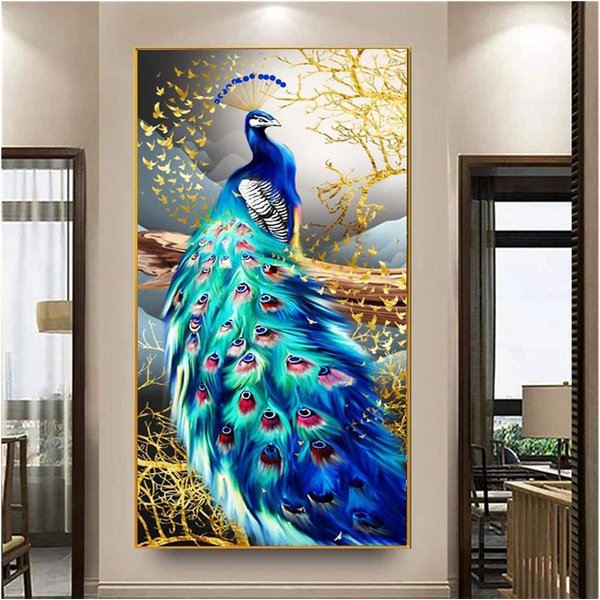 LuxusKollektion Leinwandbild Diamond Painting 5D Drill Pfau Erwachsene XXL Set Zubehör 100x50cm