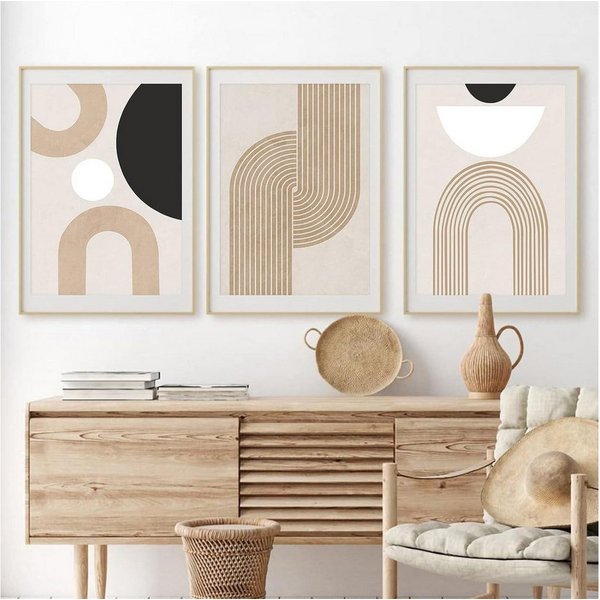 LuxusKollektion Leinwandbild Poster 3er Set Abstrakt Kunst Modern Boho Kunstdruck 50x70cm Beige, (1 St)
