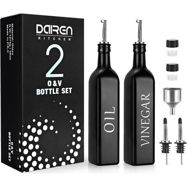 LuxusKollektion Ölspender Öl Essigspender Glas 500ml Caddy Halter Edelstahl 2 Stück Schwarz