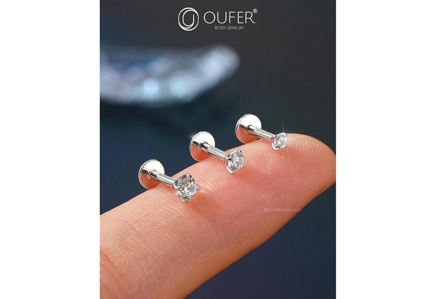 LuxusKollektion Piercing-Set Piercing Helix Silber 925 6 mm Innengewinde 16G 2.5 mm 2mm CZ 16G6mm – Bild 3 von 5