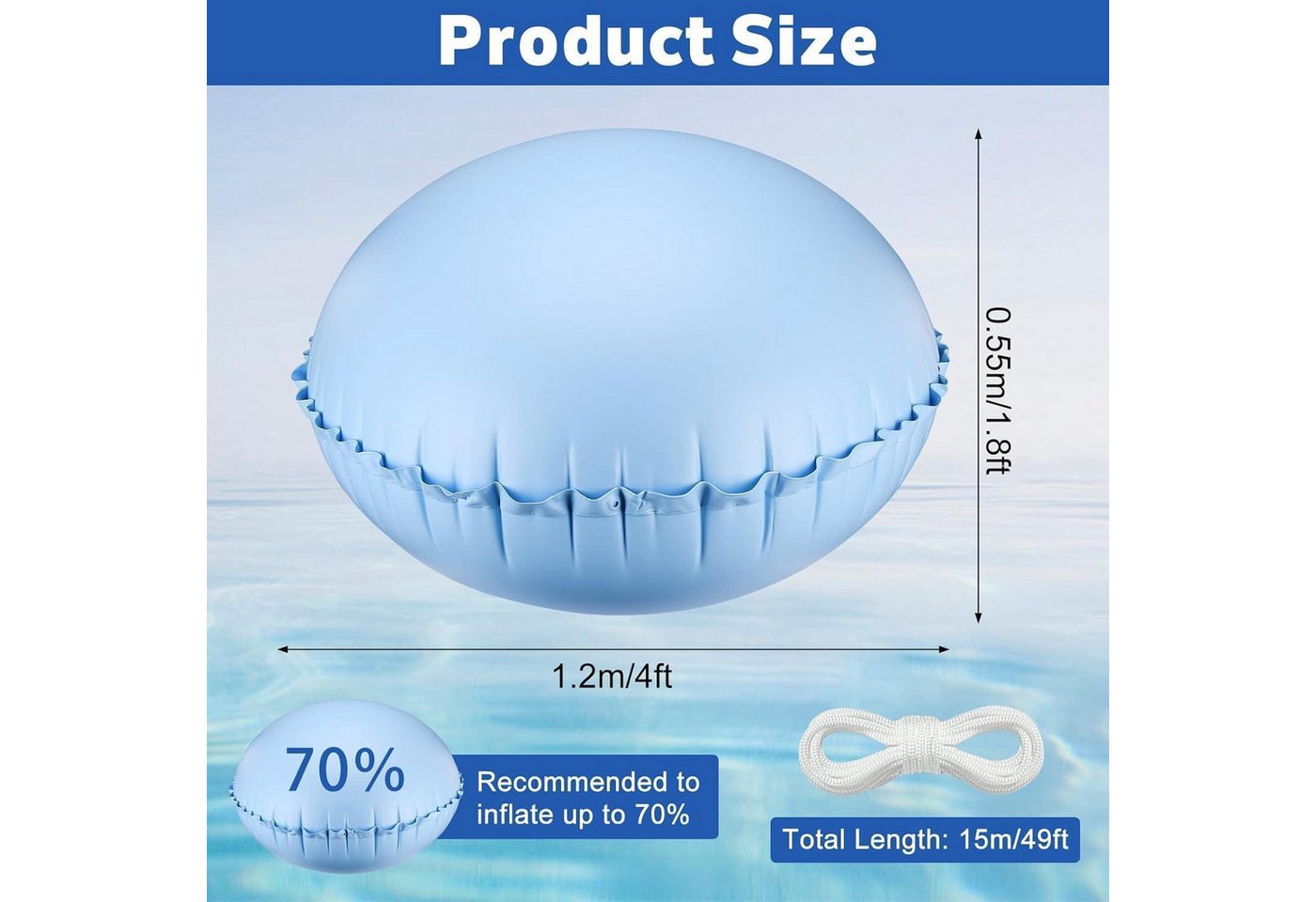 LuxusKollektion Pool-Abdeckplane Winter Poolkissen Rund 120x120cm, Luftkissen zur Poolabdeckung Blau (1-St) – Bild 2 von 5