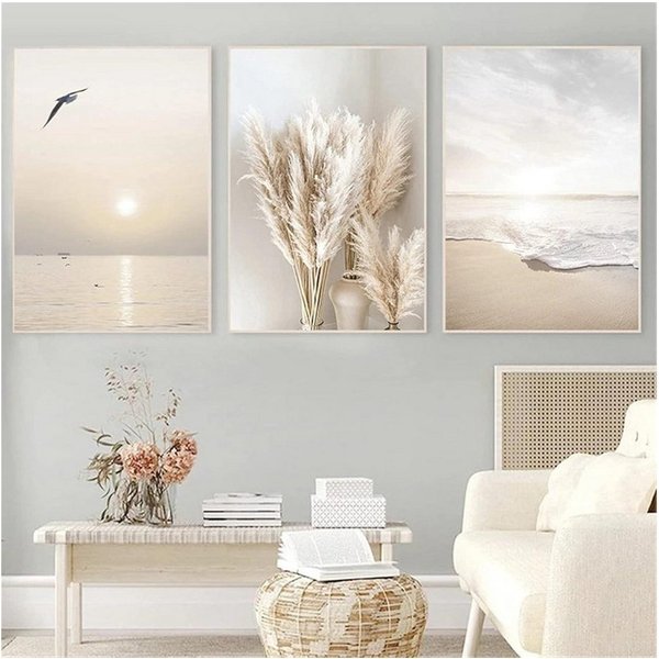 LuxusKollektion Poster 3er Poster Set Wohnzimmer Sonnenuntergang Strand Bilder Deko 40 x 50, (1 St)