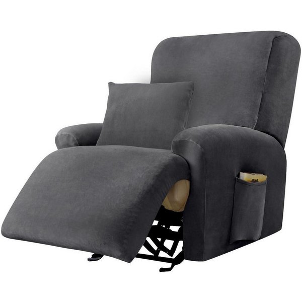 LuxusKollektion Relaxsesselhusse Sesselbezug Stretchhusse Relaxsessel Samt Kissenbezug Grau 1 Sitzer