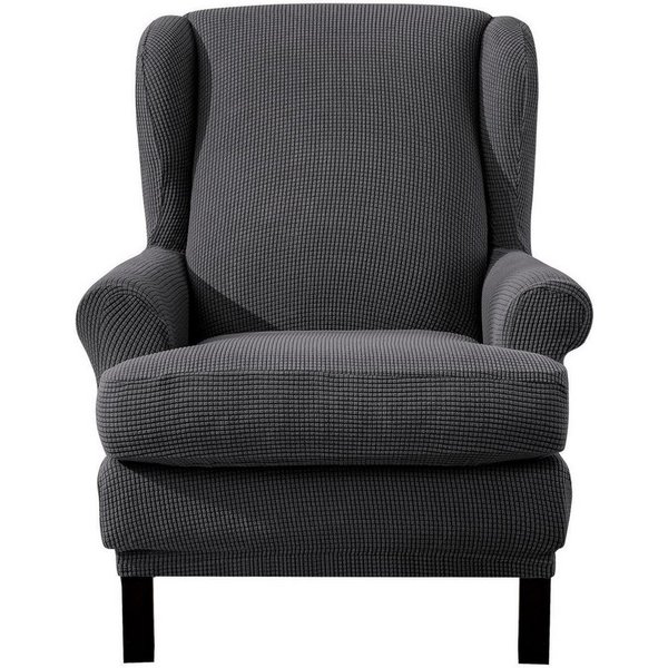 LuxusKollektion Relaxsesselhusse Sesselhusse 2teilig Elastisch Ohrensessel Jacquard Dunkelgrau