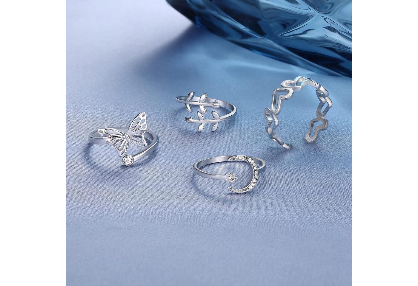 LuxusKollektion Ring-Set 20er Set Silber Ringe Verstellbar Offen Knoten Schmetterlings Herz für – Bild 5 von 5