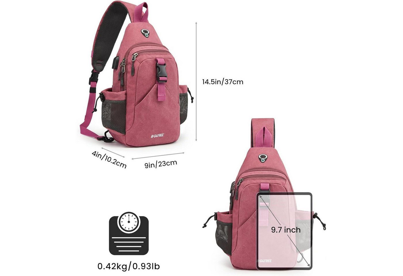 LuxusKollektion Schultertasche Canvas Brusttasche Schultertasche Sling Bag für Reise Wandern Laufen – Bild 4 von 5