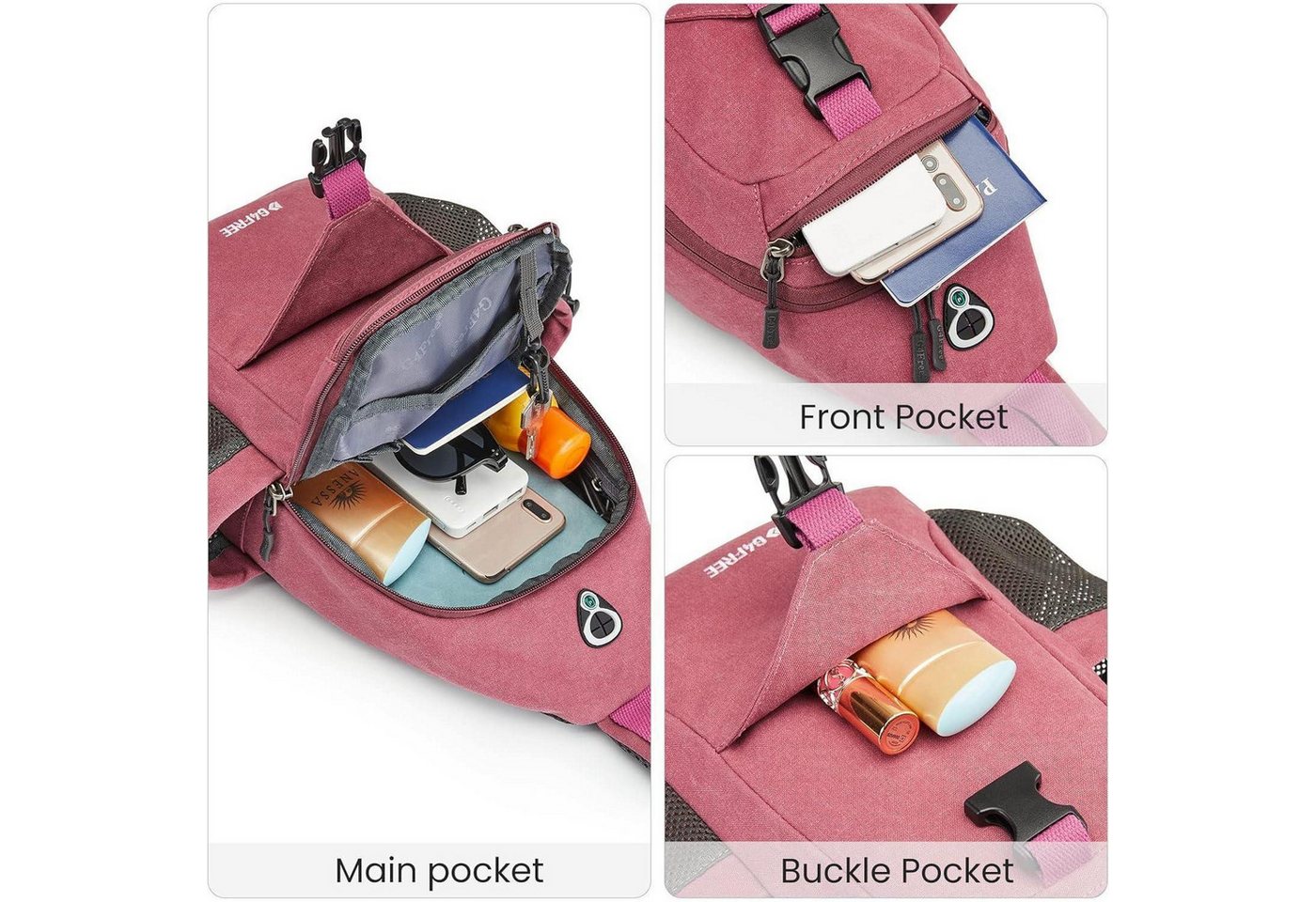 LuxusKollektion Schultertasche Canvas Brusttasche Schultertasche Sling Bag für Reise Wandern Laufen – Bild 5 von 5