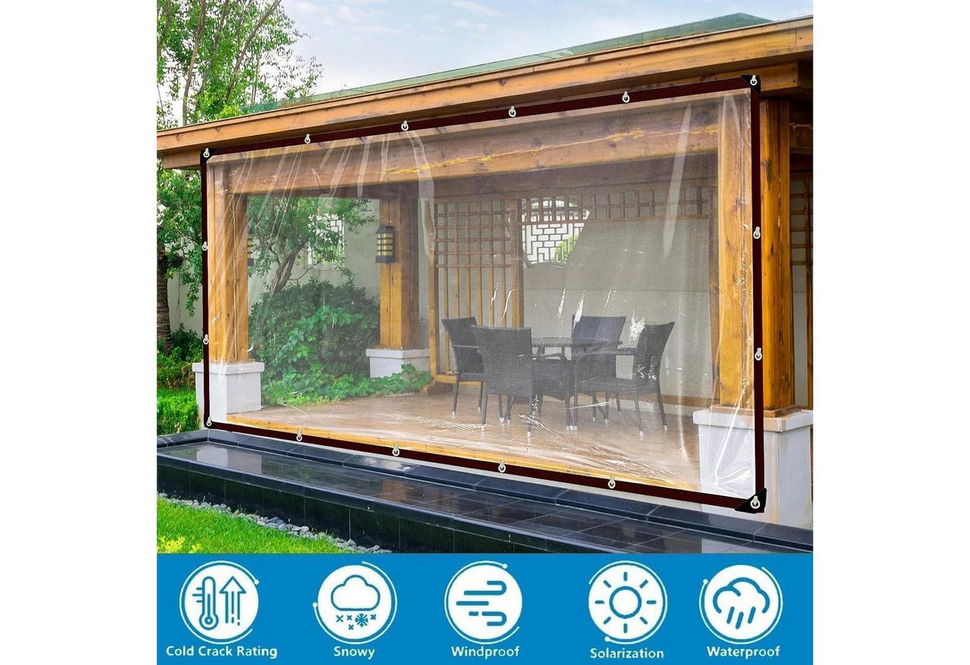 LuxusKollektion Schutzplane Abdeckplane Transparent Wasserdicht mit Ösen 2x5m für Gartenmöbel – Bild 2 von 5
