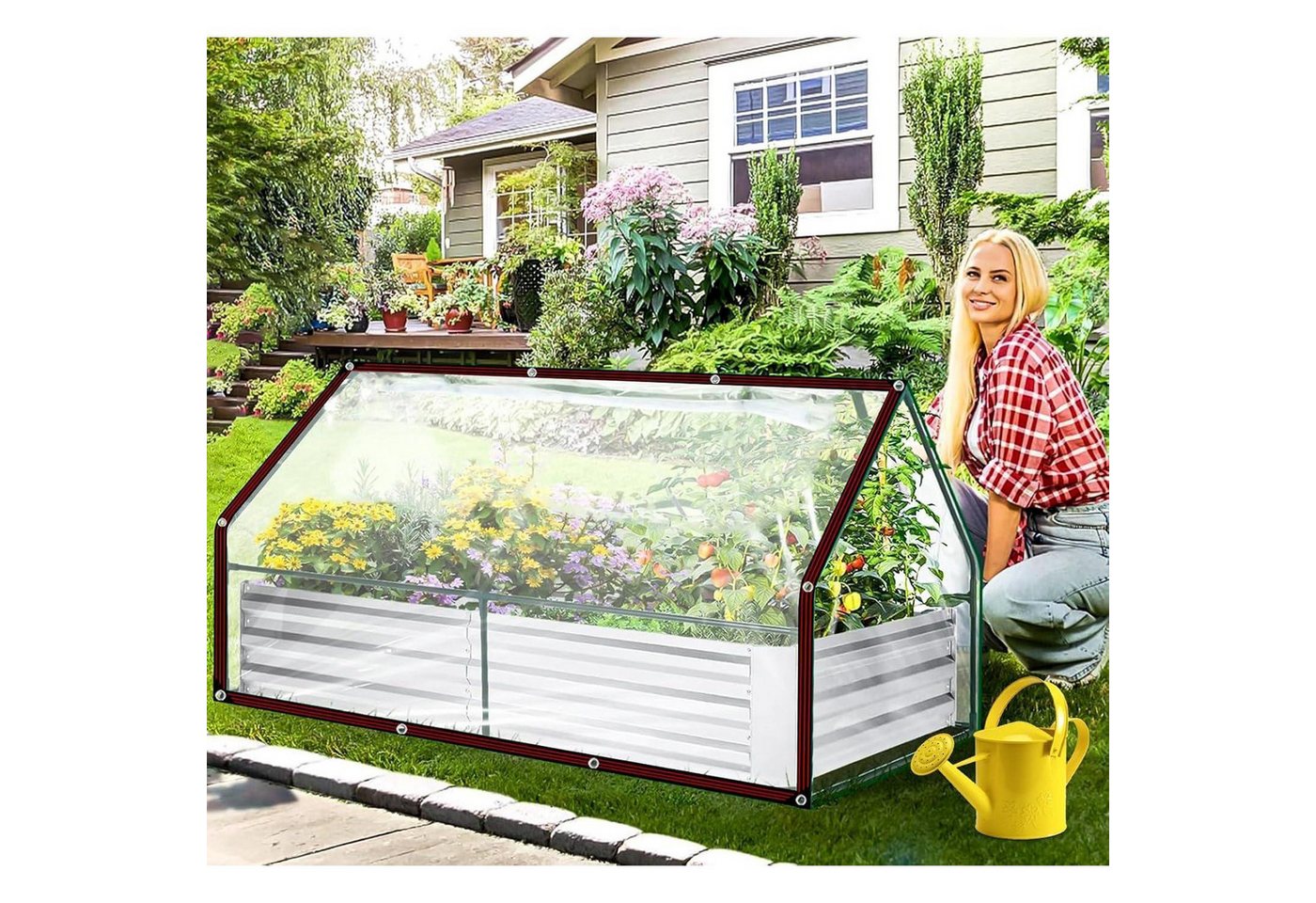 LuxusKollektion Schutzplane Abdeckplane Transparent Wasserdicht mit Ösen 2x5m für Gartenmöbel – Bild 4 von 5