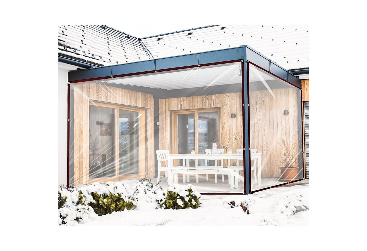 LuxusKollektion Schutzplane Abdeckplane Transparent Wasserdicht mit Ösen 2x5m für Gartenmöbel – Bild 5 von 5