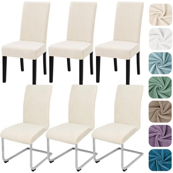 LuxusKollektion Stuhlbezug Stuhlhussen Stretch Samt Schwingstuhl Elastisch Waschbar Beige 6 Stück